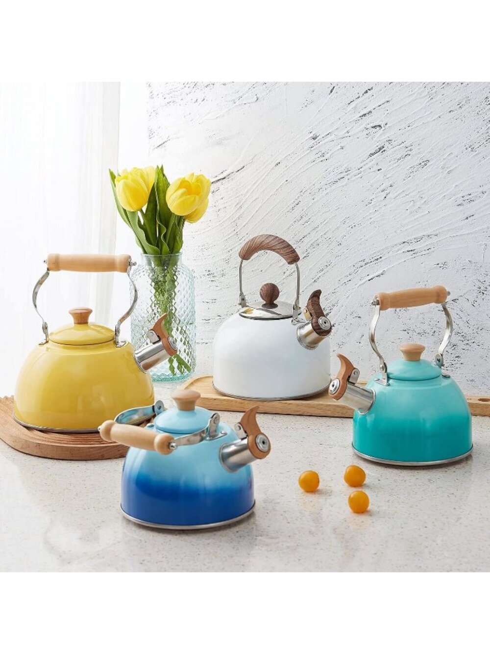 ROCKURWOK 1.6 Quart Blue Whistling Tea Kettle Stainless Steel Stovetop Tea Pot - Picture 7 of 7